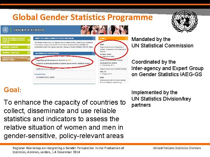 Global Gender Statistics Programme Mandated by the UN Statistical Commission Coordinated by the Inter-agency