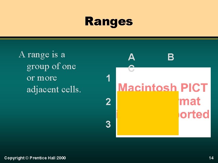 Ranges A range is a group of one or more adjacent cells. 1 A
