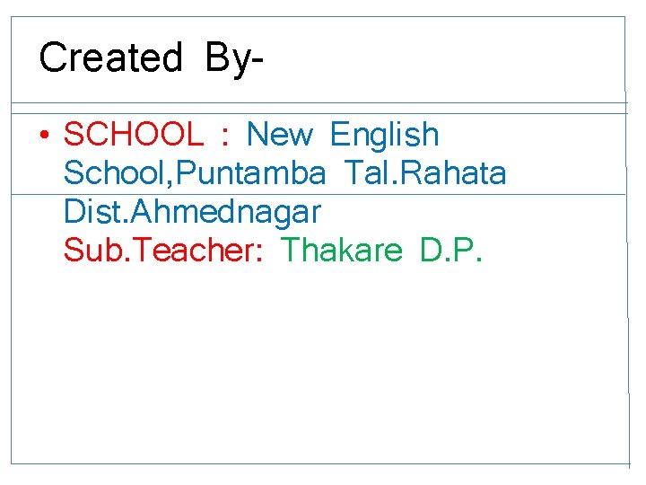 Created By • SCHOOL : New English School, Puntamba Tal. Rahata Dist. Ahmednagar Sub.