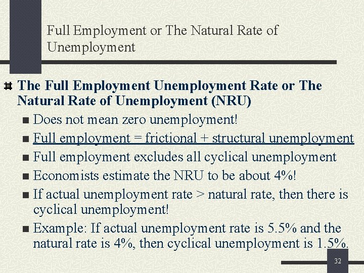 Full Employment or The Natural Rate of Unemployment The Full Employment Unemployment Rate or