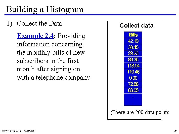 Building a Histogram 1) Collect the Data Collect data Example 2. 4: Providing information