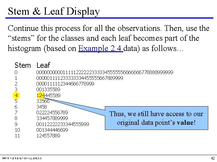 Stem & Leaf Display Continue this process for all the observations. Then, use the