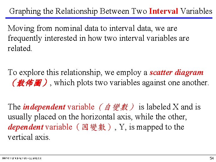 Graphing the Relationship Between Two Interval Variables Moving from nominal data to interval data,