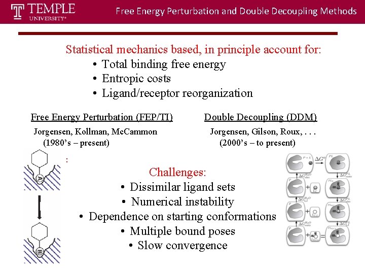 Free Energy Perturbation and Double Decoupling Methods Statistical mechanics based, in principle account for: