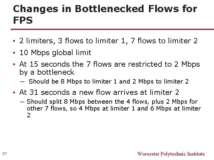 Changes in Bottlenecked Flows for FPS • 2 limiters, 3 flows to limiter 1,