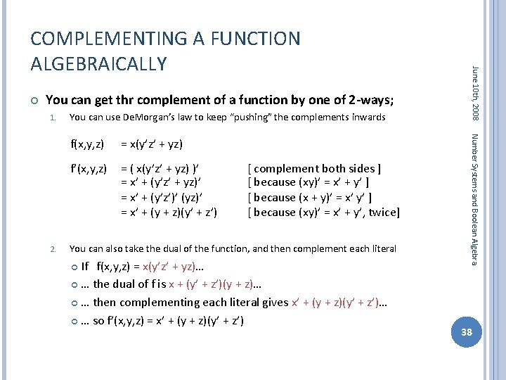  You can get thr complement of a function by one of 2 -ways;