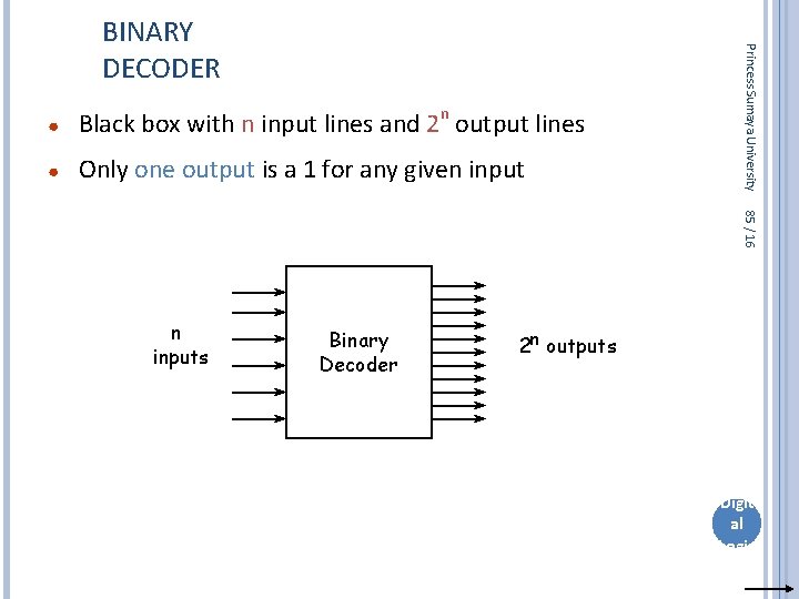 ● Black box with n input lines and 2 n output lines ● Only