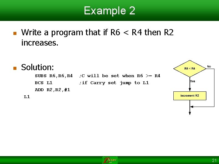 Example 2 n n Write a program that if R 6 < R 4