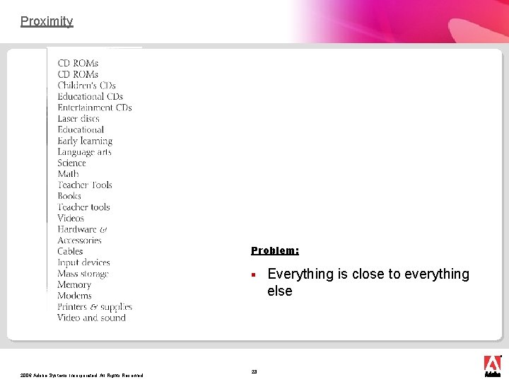 Proximity Problem: § 2006 Adobe Systems Incorporated. All Rights Reserved. 28 Everything is close
