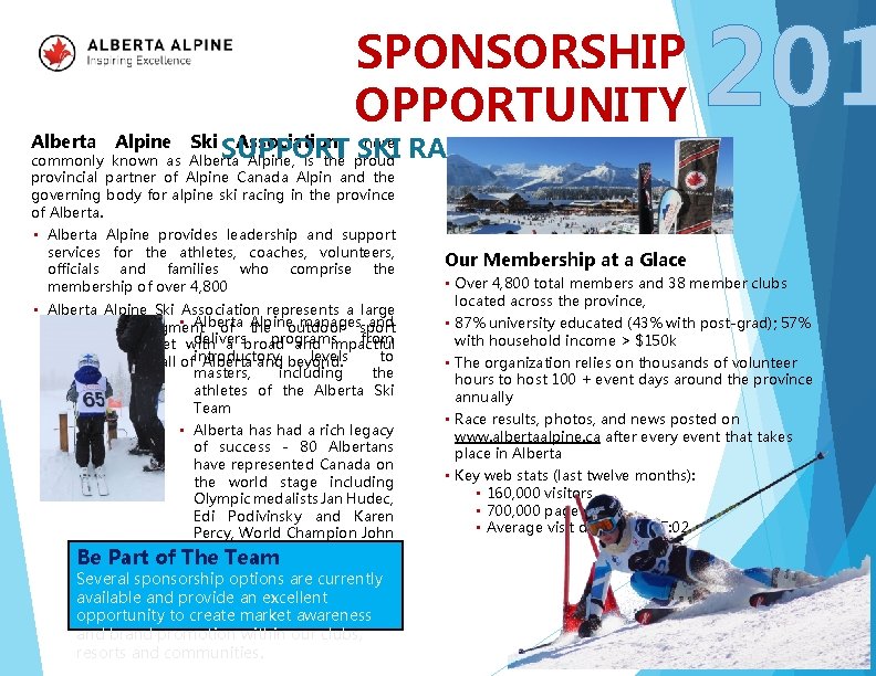 Alberta Alpine Ski SPONSORSHIP OPPORTUNITY Association, more SUPPORT SKI RACING IN ALBERTA commonly known