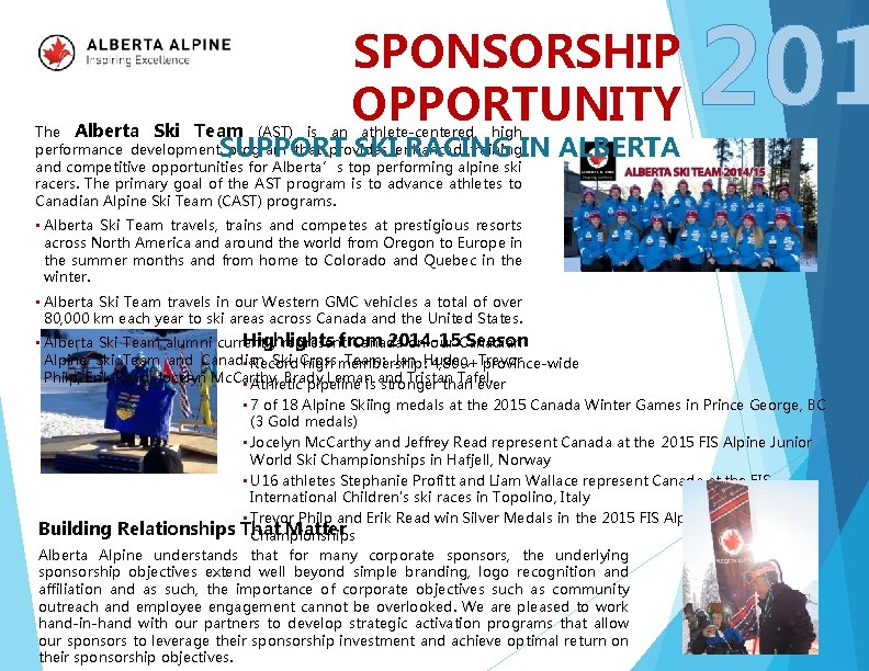 SPONSORSHIP OPPORTUNITY The Alberta Ski Team (AST) is an athlete-centered, high performance development program