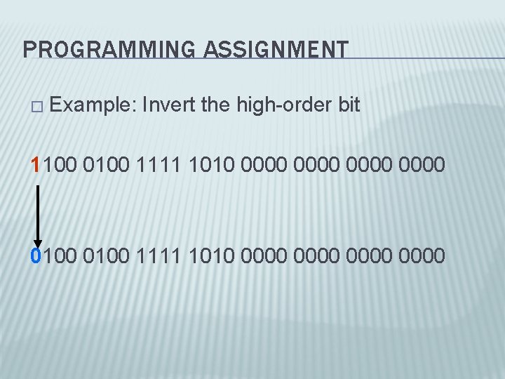PROGRAMMING ASSIGNMENT � Example: Invert the high-order bit 1100 0100 1111 1010 0000 0000
