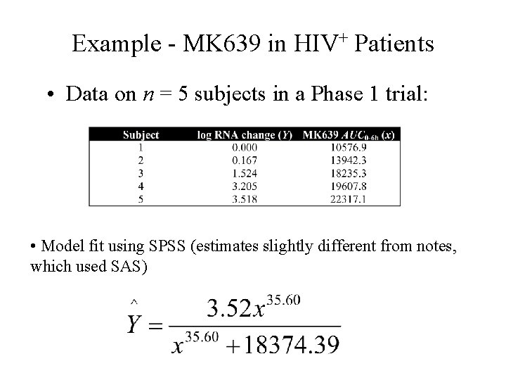 Example - MK 639 in HIV+ Patients • Data on n = 5 subjects Example - MK 639 in HIV+ Patients • Data on n = 5 subjects