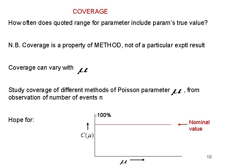 COVERAGE How often does quoted range for parameter include param’s true value? N. B.