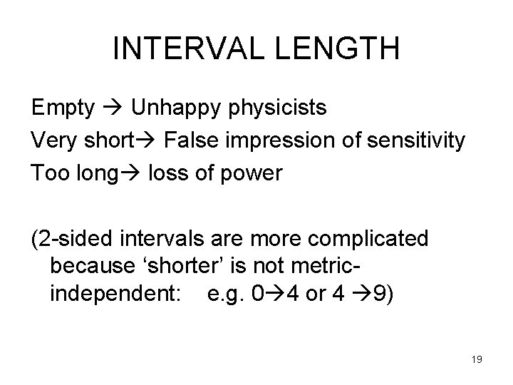 INTERVAL LENGTH Empty Unhappy physicists Very short False impression of sensitivity Too long loss