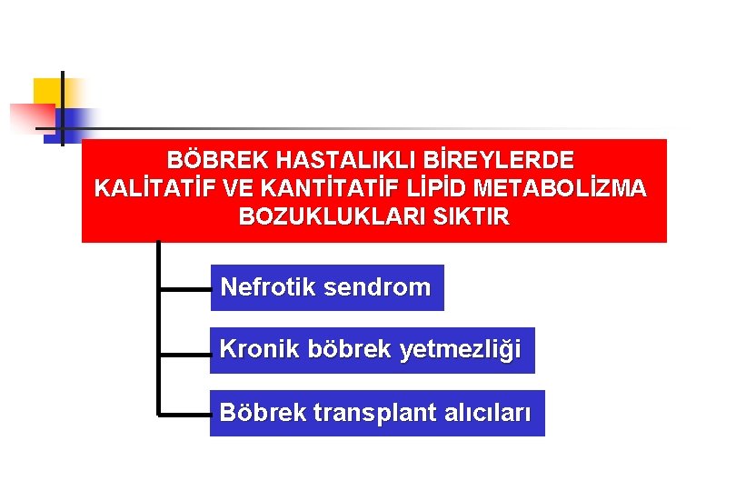 BÖBREK HASTALIKLI BİREYLERDE KALİTATİF VE KANTİTATİF LİPİD METABOLİZMA BOZUKLUKLARI SIKTIR Nefrotik sendrom Kronik böbrek
