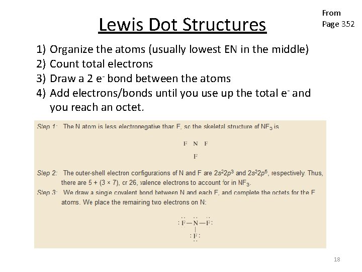 Lewis Dot Structures From Page 352 1) Organize the atoms (usually lowest EN in