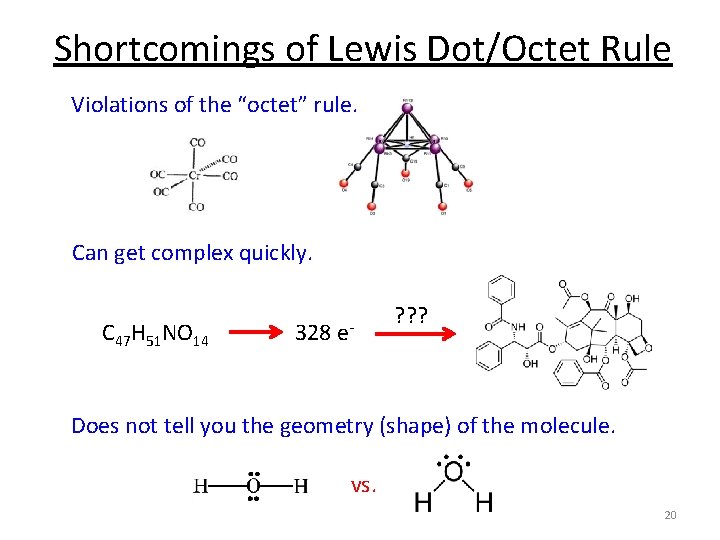 Shortcomings of Lewis Dot/Octet Rule Violations of the “octet” rule. Can get complex quickly.