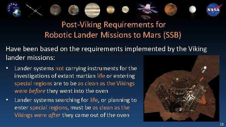 Post-Viking Requirements for Robotic Lander Missions to Mars (SSB) Have been based on the