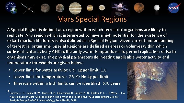 Mars Special Regions A Special Region is defined as a region within which terrestrial