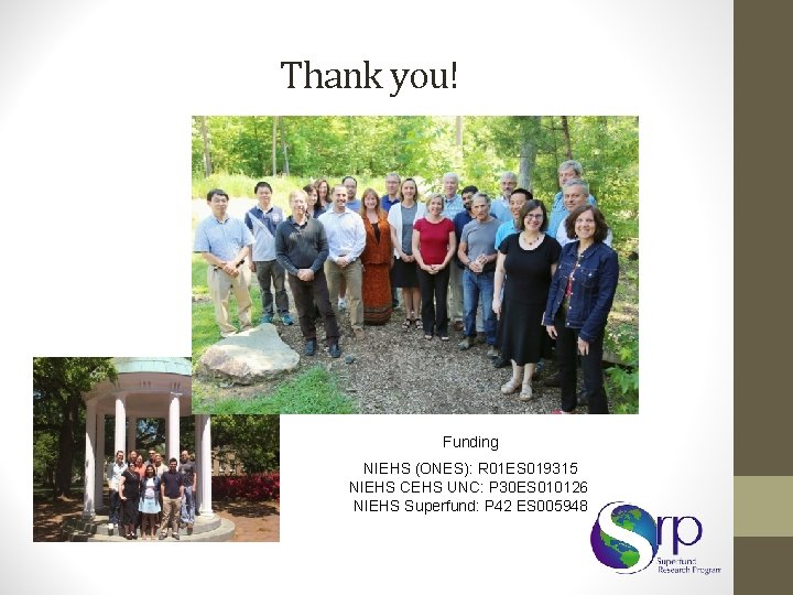 Thank you! Funding NIEHS (ONES): R 01 ES 019315 NIEHS CEHS UNC: P 30 Thank you! Funding NIEHS (ONES): R 01 ES 019315 NIEHS CEHS UNC: P 30