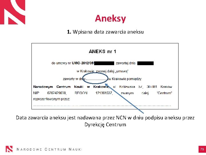Aneksy 1. Wpisana data zawarcia aneksu Data zawarcia aneksu jest nadawana przez NCN w