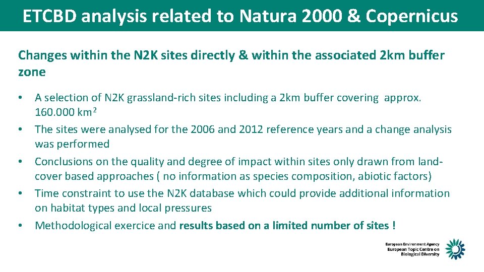 ETCBD analysis related to Natura 2000 & Copernicus Changes within the N 2 K