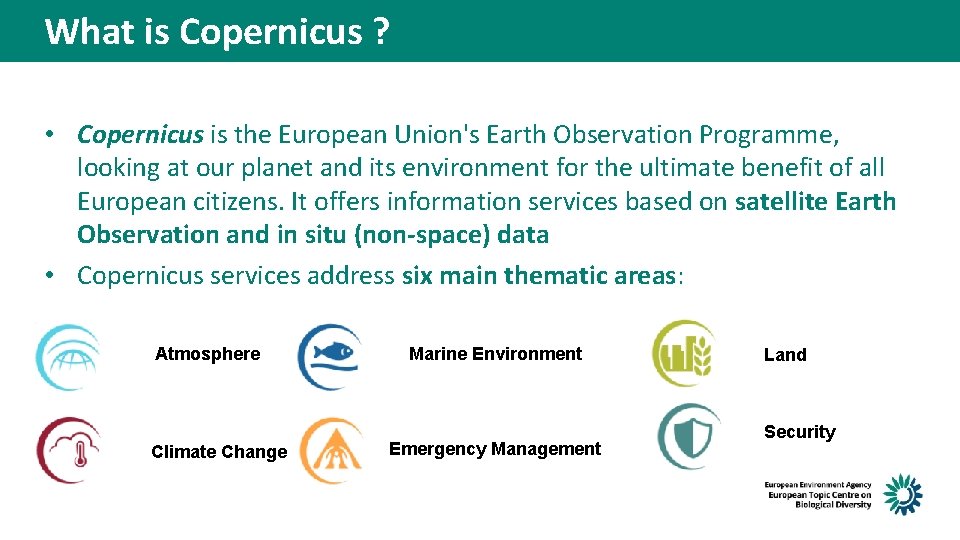 What is Copernicus ? • Copernicus is the European Union's Earth Observation Programme, looking