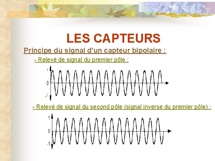 LES CAPTEURS Principe du signal d'un capteur bipolaire : - Relevé de signal du