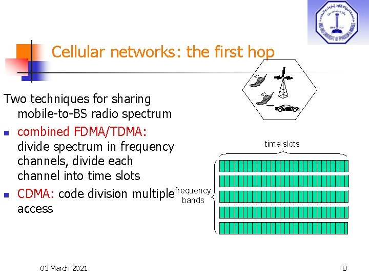 Cellular networks: the first hop Two techniques for sharing mobile-to-BS radio spectrum n combined