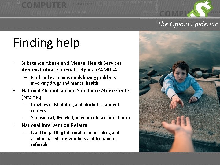The Opioid Epidemic Finding help • Substance Abuse and Mental Health Services Administration National