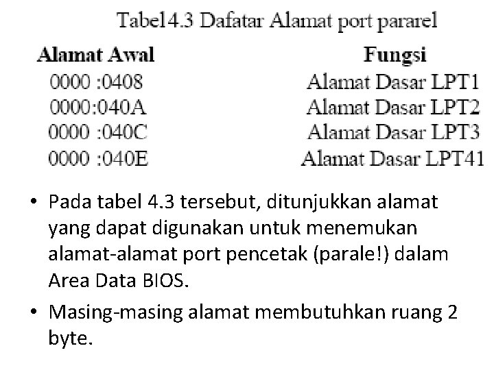  • Pada tabel 4. 3 tersebut, ditunjukkan alamat yang dapat digunakan untuk menemukan