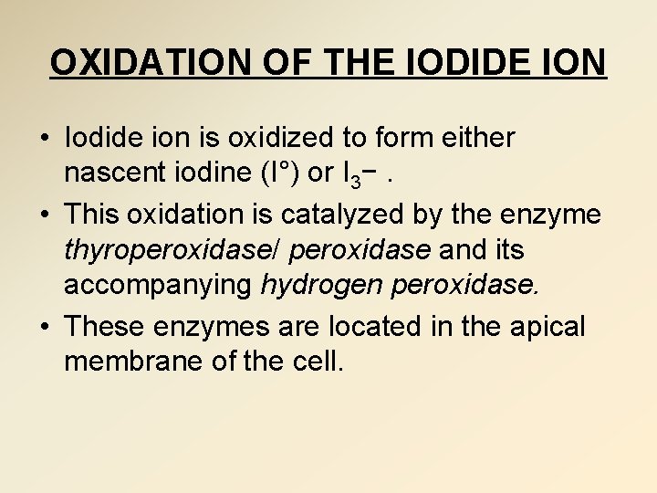 OXIDATION OF THE IODIDE ION • Iodide ion is oxidized to form either nascent