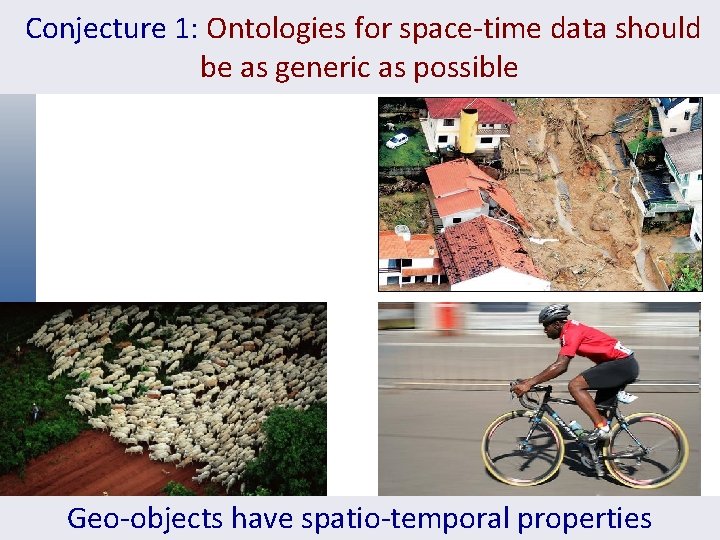 Conjecture 1: Ontologies for space-time data should be as generic as possible Geo-objects have