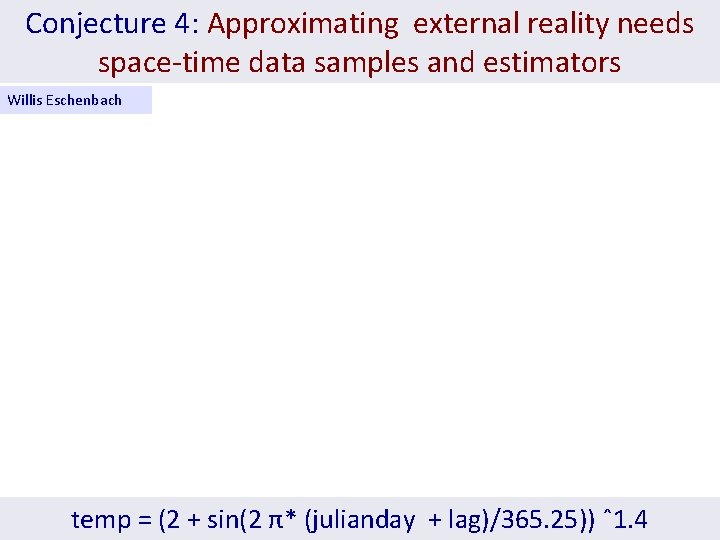 Conjecture 4: Approximating external reality needs space-time data samples and estimators Willis Eschenbach temp