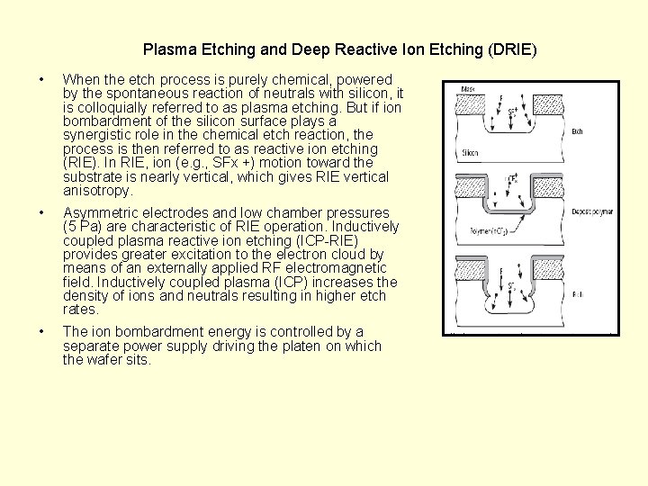Plasma Etching and Deep Reactive Ion Etching (DRIE) • When the etch process is