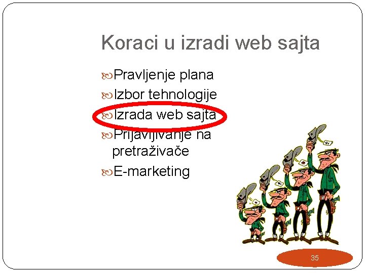 Koraci u izradi web sajta Pravljenje plana Izbor tehnologije Izrada web sajta Prijavljivanje na Koraci u izradi web sajta Pravljenje plana Izbor tehnologije Izrada web sajta Prijavljivanje na