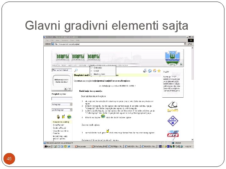 Glavni gradivni elementi sajta 45 Glavni gradivni elementi sajta 45