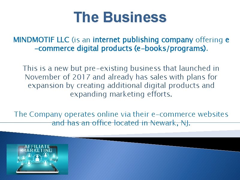 The Business MINDMOTIF LLC (is an internet publishing company offering e -commerce digital products