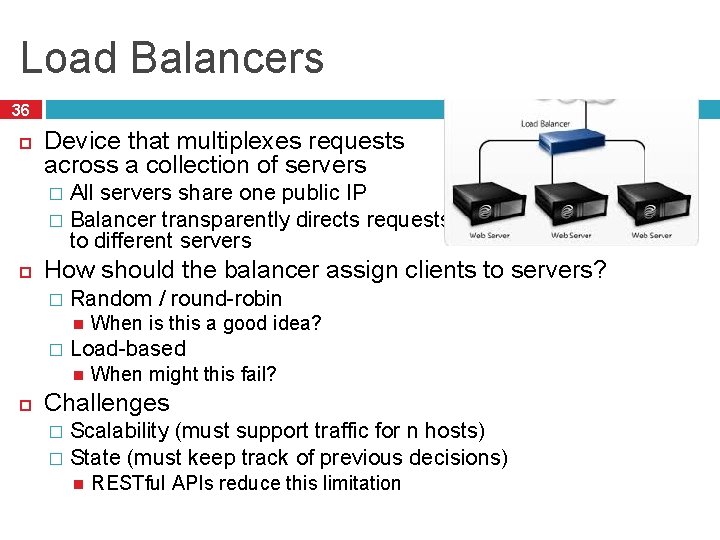 Load Balancers 36 Device that multiplexes requests across a collection of servers All servers