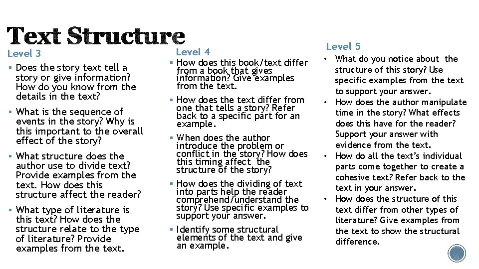 Level 3 § Does the story text tell a story or give information? How