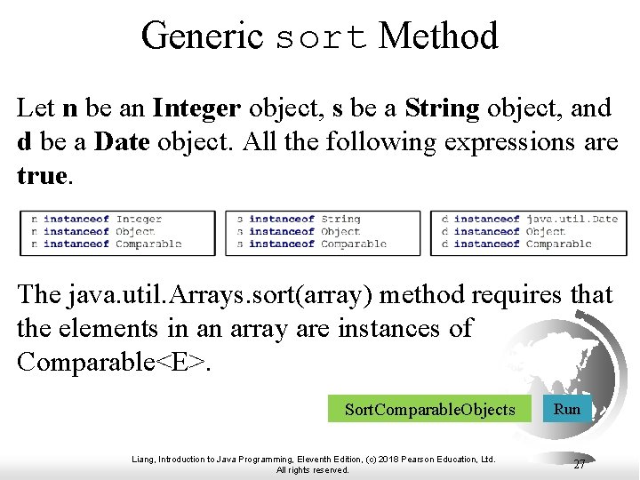 Generic sort Method Let n be an Integer object, s be a String object,