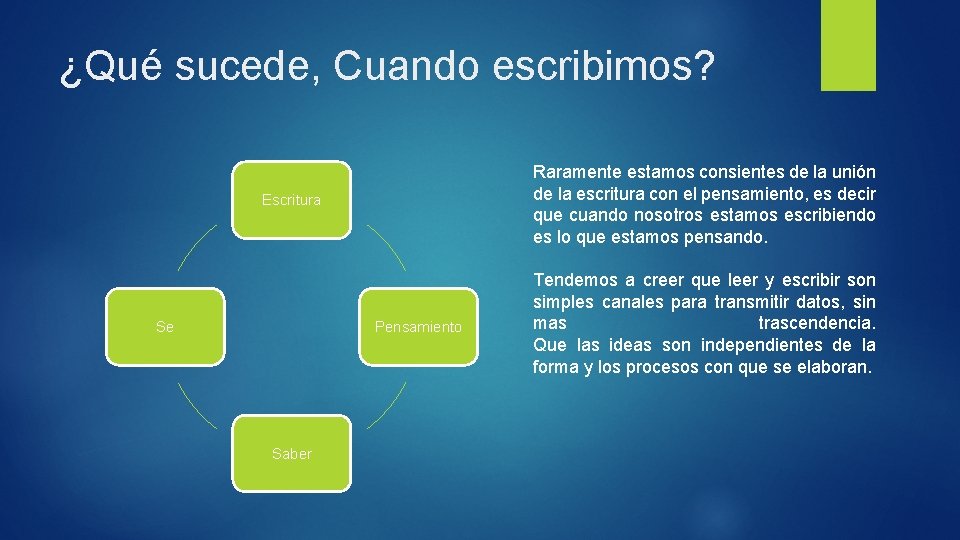 ¿Qué sucede, Cuando escribimos? Raramente estamos consientes de la unión de la escritura con