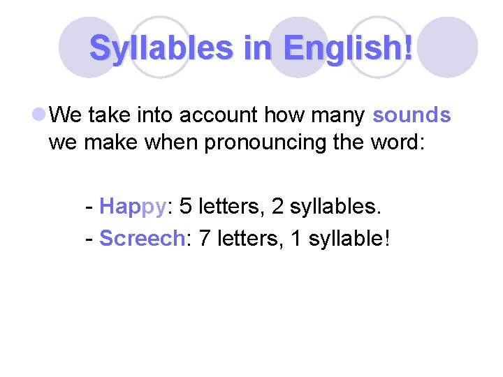 Syllables in English! l We take into account how many sounds we make when