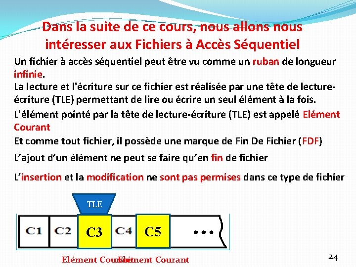 Dans la suite de ce cours, nous allons nous intéresser aux Fichiers à Accès