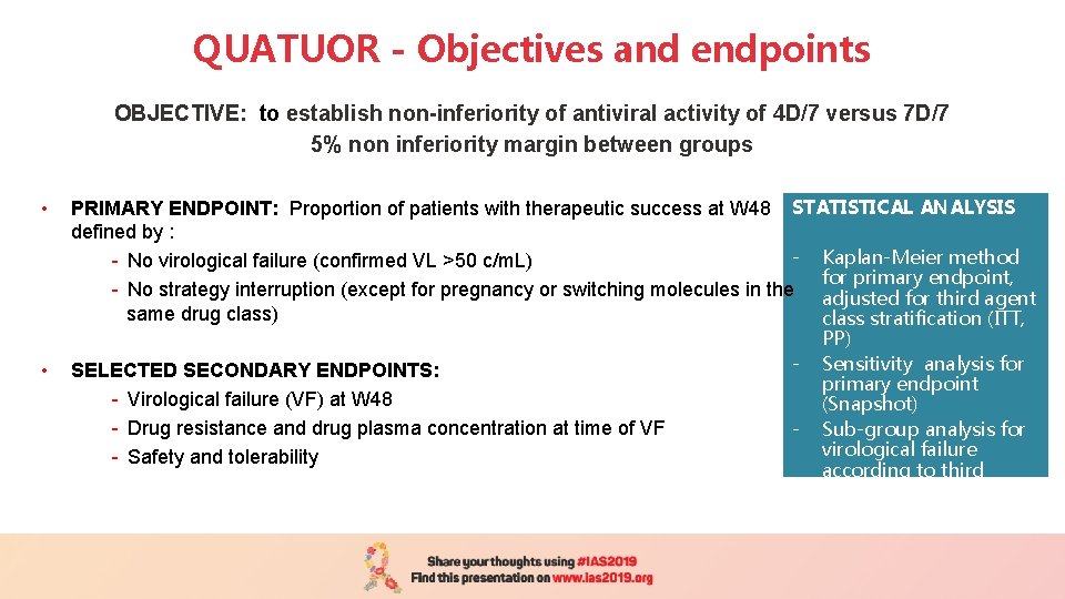 QUATUOR - Objectives and endpoints OBJECTIVE: to establish non-inferiority of antiviral activity of 4