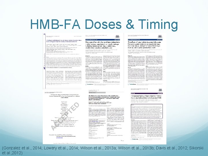 HMB-FA Doses & Timing (Gonzalez et al. , 2014; Lowery et al. , 2014;