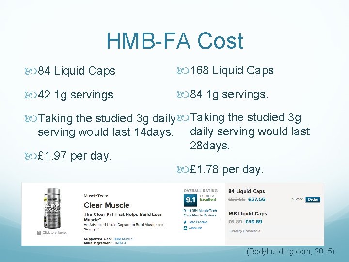 HMB-FA Cost 84 Liquid Caps 168 Liquid Caps 42 1 g servings. 84 1