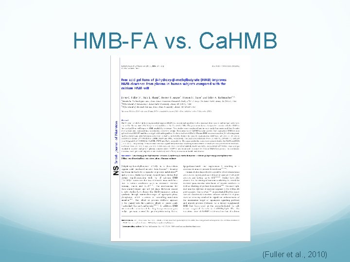 HMB-FA vs. Ca. HMB (Fuller et al. , 2010) 