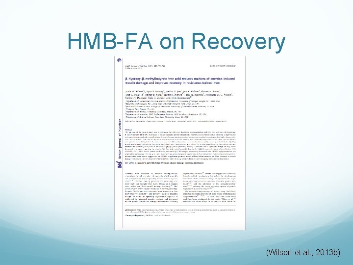 HMB-FA on Recovery (Wilson et al. , 2013 b) 